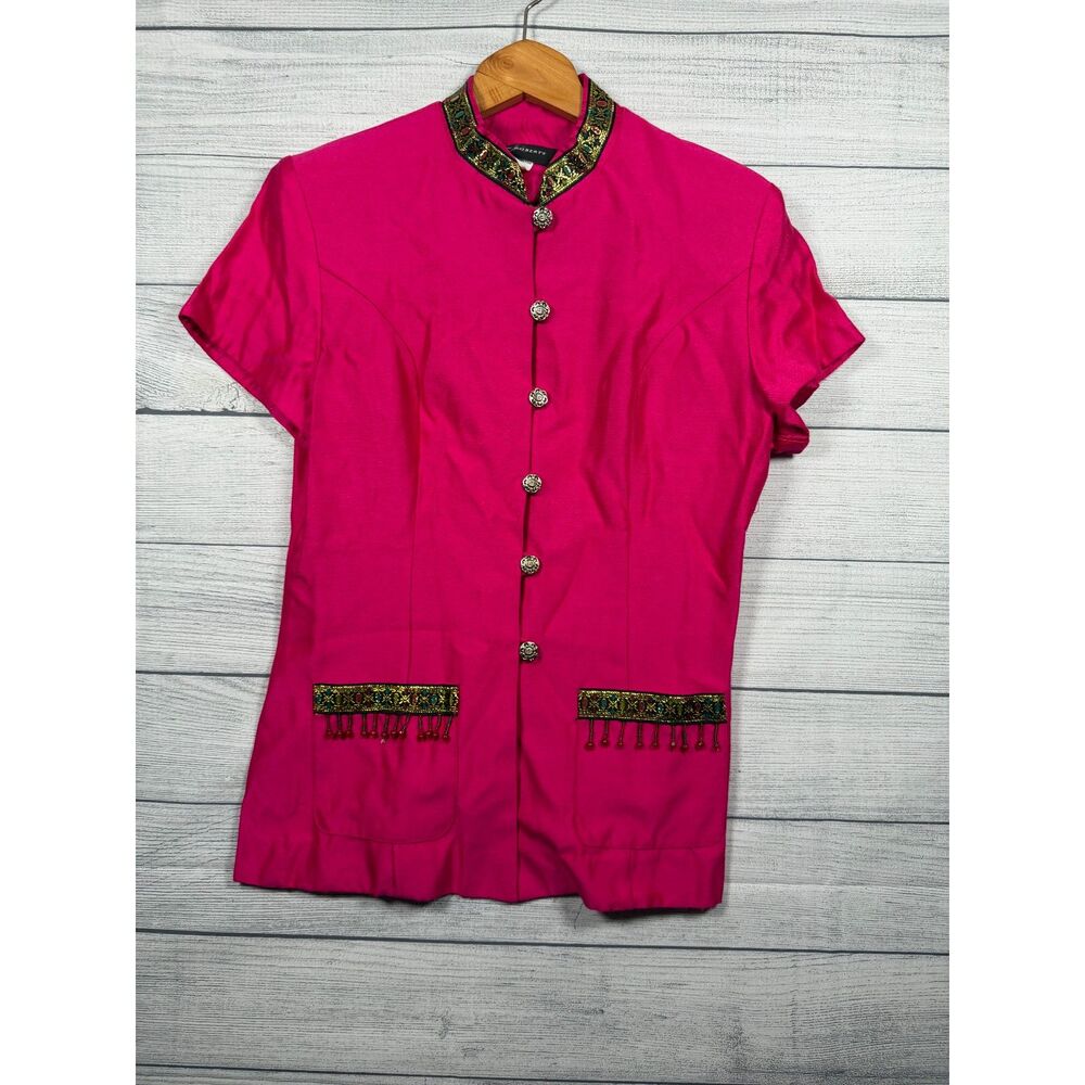 Vintage John Roberts Women's 10 Hot Pink Embellished Short Sleeve Jacket 1244